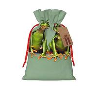 Funny Green Frogs 1 bolsa de Navidad con cordón de 8.3 x 11.8 pulgadas, bolsa robusta para regalos y artículos esenciales de uso diario