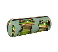 Funny Green Frogs - 1 estuche pequeño de piel sintética para lápices, diseño delgado con cremallera