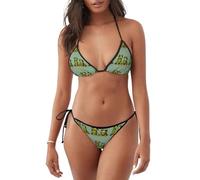 Funny Green Frogs 1 Print - Bikini de dos piezas para mujer, ajuste favorecedor, ropa de playa, vacaciones de verano, océano, Negro, XXL