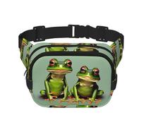 Funny Green Frogs 1 - Riñonera de moda con estampado de ranas verdes, bolsa de cintura cuadrada negra con correa ajustable, Negro -, Talla única
