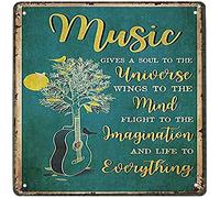 Funny Guitar Music Gives a Soul to The Universe Wings to The Mind Art Poster Tin Label Metal Plate Sign for Farmhouse Home Bathroom Garage Sign Man Cueva Vintage Art Wall Home Decor 12 x 12 pulgadas