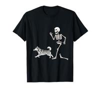 Funny Halloween Alaskan Malamute and Skeleton Camiseta