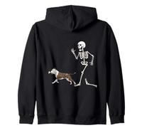 Funny Halloween American Staffordshire Terrier and Skeleton Sudadera con Capucha