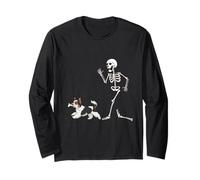 Funny Halloween Biewer Terrier and Skeleton Manga Larga