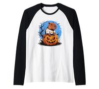 Funny Halloween Capybara Pumpkin Fall Season Camiseta Manga Raglan