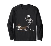 Funny Halloween Cardigan Welsh Corgi and Skeleton Manga Larga