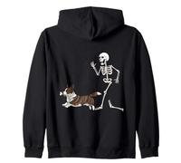 Funny Halloween Cardigan Welsh Corgi and Skeleton Sudadera con Capucha