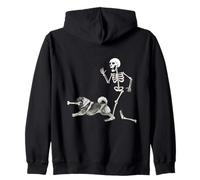 Funny Halloween Keeshond and Skeleton Sudadera con Capucha