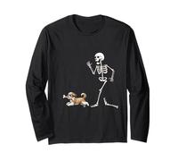 Funny Halloween Lhasa Apso and Skeleton Manga Larga