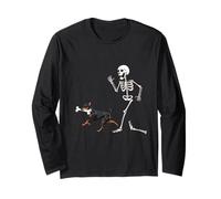 Funny Halloween Miniature Pinscher and Skeleton Manga Larga