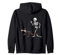 Funny Halloween Miniature Pinscher and Skeleton Sudadera con Capucha