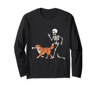 Funny Halloween Nova Scotia Retriever and Skeleton Manga Larga