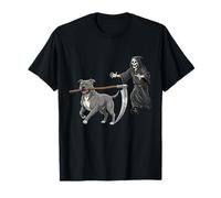 Funny Halloween Pitbull Dog and The Reaper Camiseta
