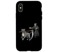 Funny Halloween Pitbull Dog and The Reaper Carcasa para iPhone X/XS