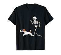 Funny Halloween Russell Terrier and Skeleton Camiseta