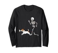 Funny Halloween Russell Terrier and Skeleton Manga Larga