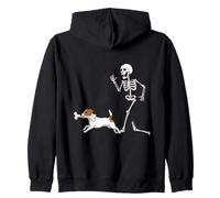 Funny Halloween Russell Terrier and Skeleton Sudadera con Capucha