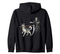 Funny Halloween Siberian Husky Dog and The Reaper Sudadera con Capucha