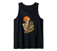 Funny Halloween Skeleton Hugging Black Cat Spooky Camiseta sin Mangas