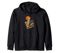 Funny Halloween Skeleton Hugging Black Cat Spooky Sudadera con Capucha