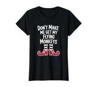 Funny Halloween Witch Don't Make Me Get My Flying Monkeys Camiseta gráfica económica, Mujer, Negro, L