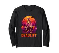 Funny Halloween Workout Deadlift Skeleton Gym Fitness Coach Manga Larga