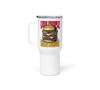 Funny Hamburger Lover Travel Mug with a Handle, Less People More Burger