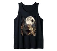 Funny Hamster Selfie Luna Llena Bosque de Brujas Volador Halloween Camiseta sin Mangas