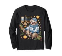Funny Hanukkah Jewish Sloth Menorah Star Dreidel Manga Larga