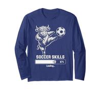 Funny Heifer FÚTBOL Habilidades Cargando Highland Cow Jugar Mujeres Manga Larga