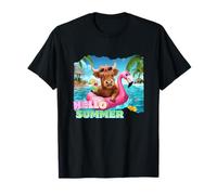Funny Hello Summer Highland Cow Flamingo Natación Juvenil Niños Camiseta
