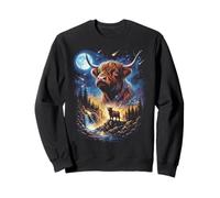 Funny Highland Cow Aullando a la Luna Sudadera