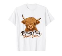 Funny Highland Cow desordenado Pelo no Importa Lindo Amante de la Vaca Camiseta
