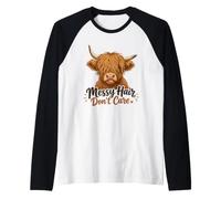 Funny Highland Cow desordenado Pelo no Importa Lindo Amante de la Vaca Camiseta Manga Raglan