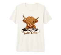 Funny Highland Cow desordenado Pelo no Importa Lindo Amante de la Vaca Camiseta Premium