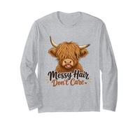 Funny Highland Cow desordenado Pelo no Importa Lindo Amante de la Vaca Manga Larga