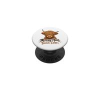 Funny Highland Cow desordenado Pelo no Importa Lindo Amante de la Vaca PopSockets PopGrip Adhesivo