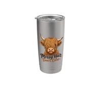 Funny Highland Cow desordenado pelo no importa lindo amante de la vaca Vaso térmico de acero inoxidable de doble pared