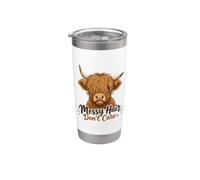 Funny Highland Cow desordenado pelo no importa lindo amante de la vaca Vaso térmico de acero inoxidable de doble pared