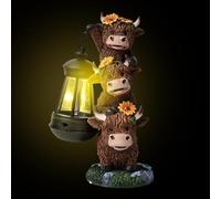 Funny Highland Cow, Garden Decor Figure, 9.45x3.15x14.57 Inches Resin Collectible with Solar Light Feature, Outdoor Patio Decoration, Lawn Balcony Ornament with Build, Cattle Garden Art for Ya