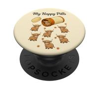 Funny Highland Cow My Happy Pills Animal Lover Niños Niñas PopSockets PopGrip Adhesivo
