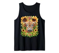 Funny Highland Cow with Sunflowers For Teacher Scottish Cow Camiseta sin Mangas