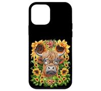 Funny Highland Cow with Sunflowers For Teacher Scottish Cow Carcasa para iPhone 12 Mini