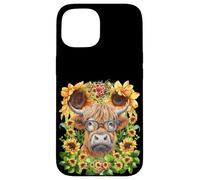 Funny Highland Cow with Sunflowers For Teacher Scottish Cow Carcasa para iPhone 15