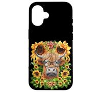 Funny Highland Cow with Sunflowers For Teacher Scottish Cow Carcasa para iPhone 16