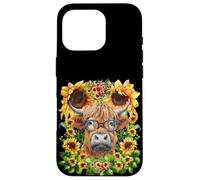 Funny Highland Cow with Sunflowers For Teacher Scottish Cow Carcasa para iPhone 16 Pro