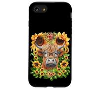Funny Highland Cow with Sunflowers For Teacher Scottish Cow Carcasa para iPhone SE (2020) / 7/8