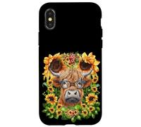 Funny Highland Cow with Sunflowers For Teacher Scottish Cow Carcasa para iPhone X/XS