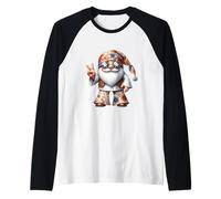 Funny Hippie GNOME Men 70s with Groovy Dress Peace Hand Camiseta Manga Raglan