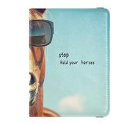 Funny Hold Your Horse - Soporte de piel para pasaporte familiar para viajes, funda para tarjetas de vacunación, cartera para pasaporte para mujer, ultra delgada
